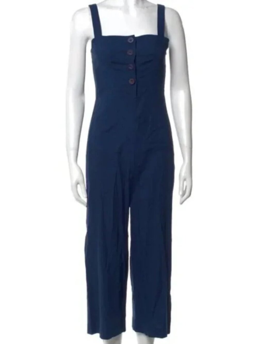 STAUD Boats At The Dock Button Up Deep Blue Jumpsuit